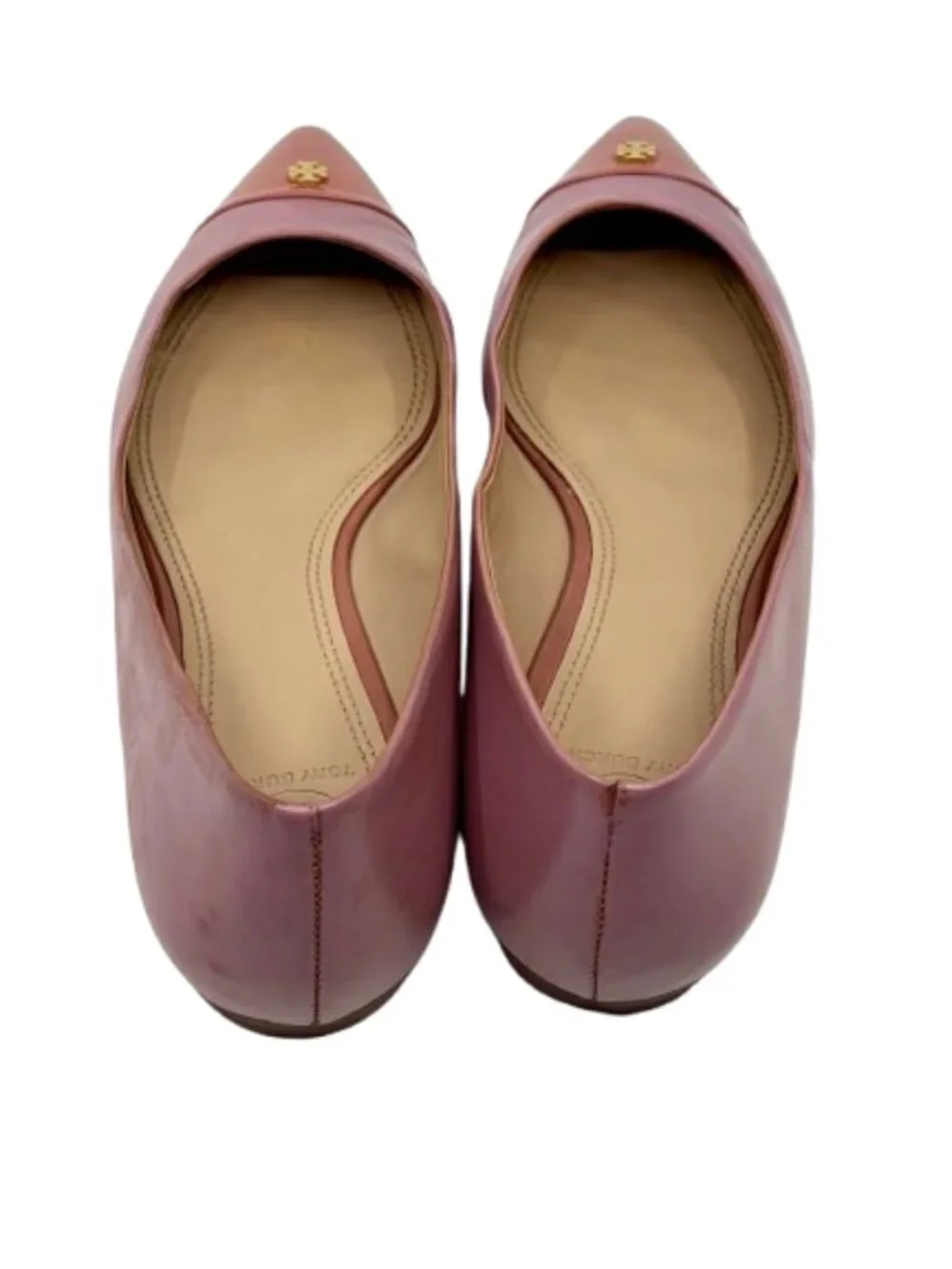 TORY BURCH~Fairfield~POINTED TOE CALF LEATHER BALLET FLATS Pink & Mauve Sz 8.5